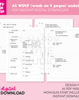 DIGITAL DOWNLOAD - WO4P - Design No. 1 - Undated Weekly A5 Printable Planner Inserts / WO4P / Week On 4 Pages / PDF