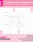 DIGITAL DOWNLOAD - WO4P - Design No. 1 - Undated Weekly A5 Printable Planner Inserts / WO4P / Week On 4 Pages / PDF