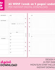 DIGITAL DOWNLOAD - WO4P - Design No. 1 - Undated Weekly A5 Printable Planner Inserts / WO4P / Week On 4 Pages / PDF