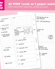 DIGITAL DOWNLOAD - WO4P - Design No. 1 - Undated Weekly A5 Printable Planner Inserts / WO4P / Week On 4 Pages / PDF