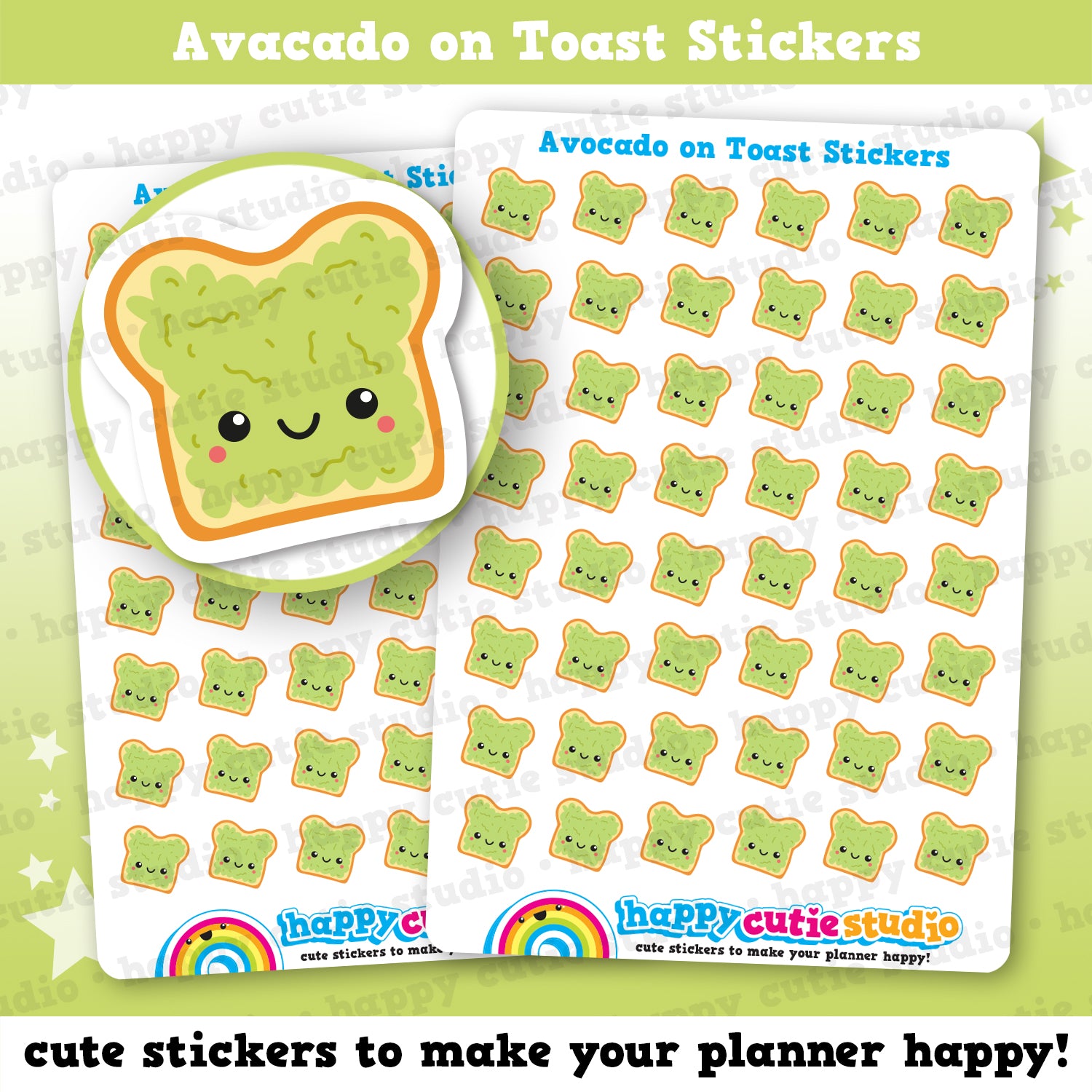 48 Cute Avocado on Toast/Avo/Vegan/Vegetarian/Health Planner Stickers