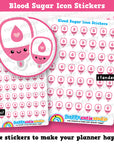 49 Cute Blood Sugar Icon/Glucose/Diabetes Reminder Planner Stickers