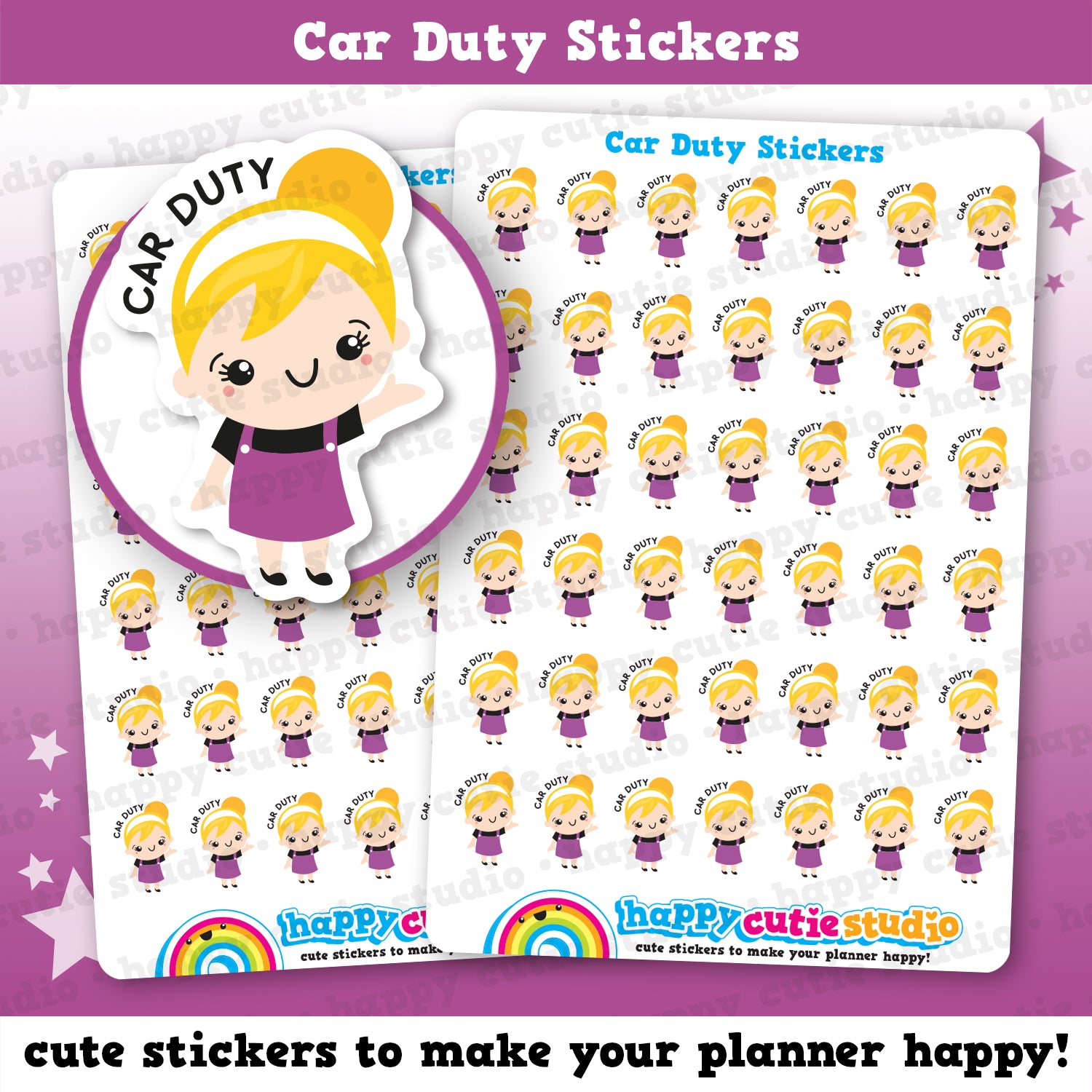 42 Cute Car Duty/Car Park/Teacher Girl Planner Stickers