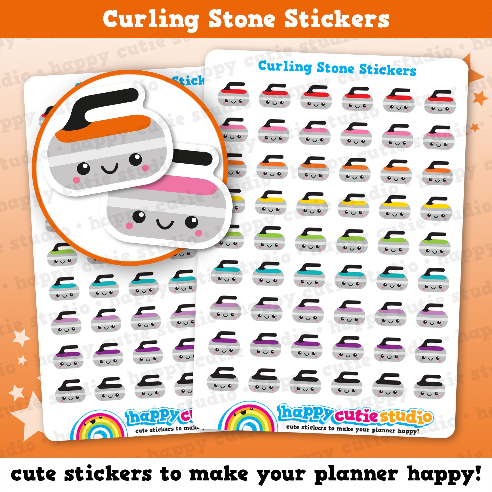 54 Cute Curling Stone/Sport Planner Stickers