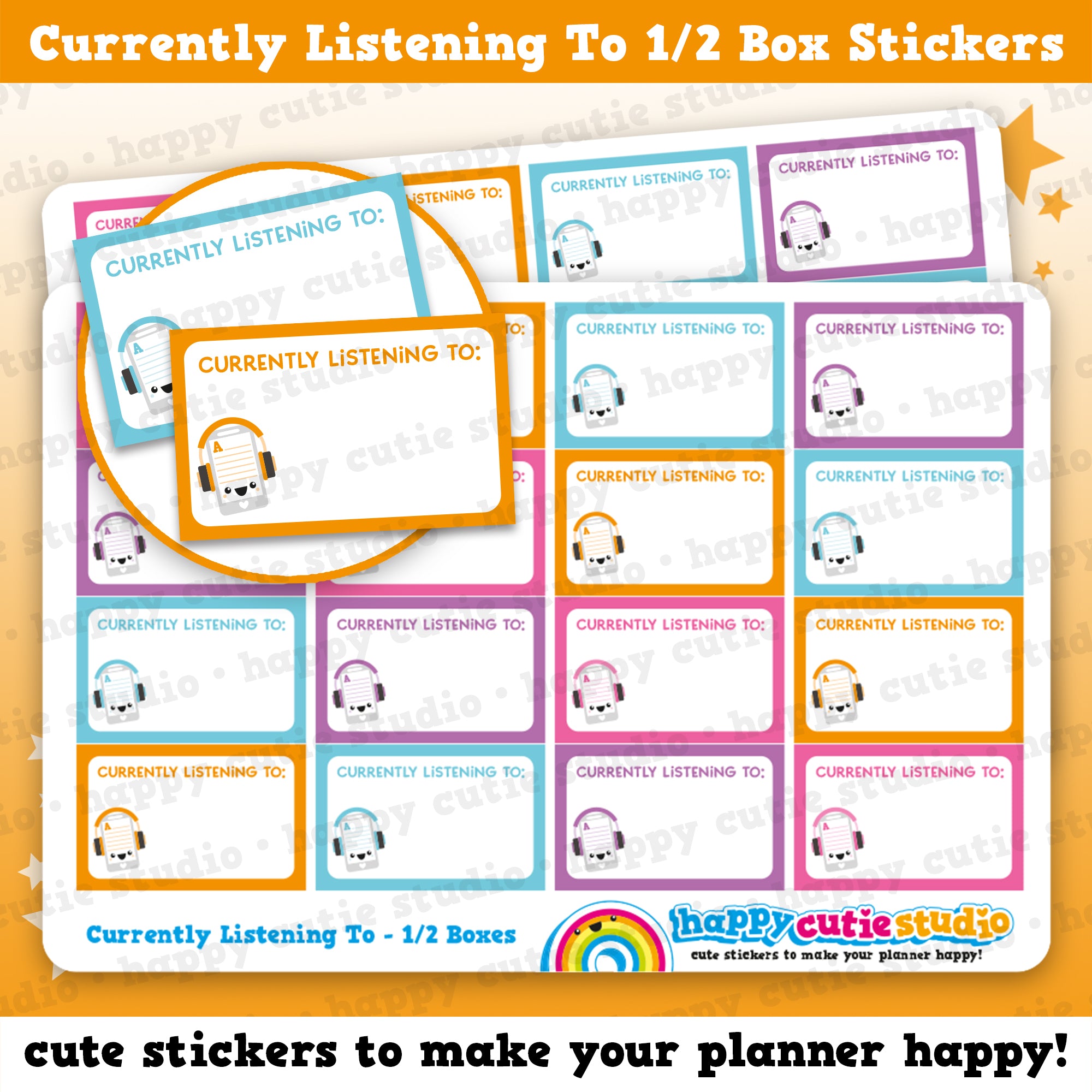 16 Cute Half Box Currently Listening To Planner Stickers