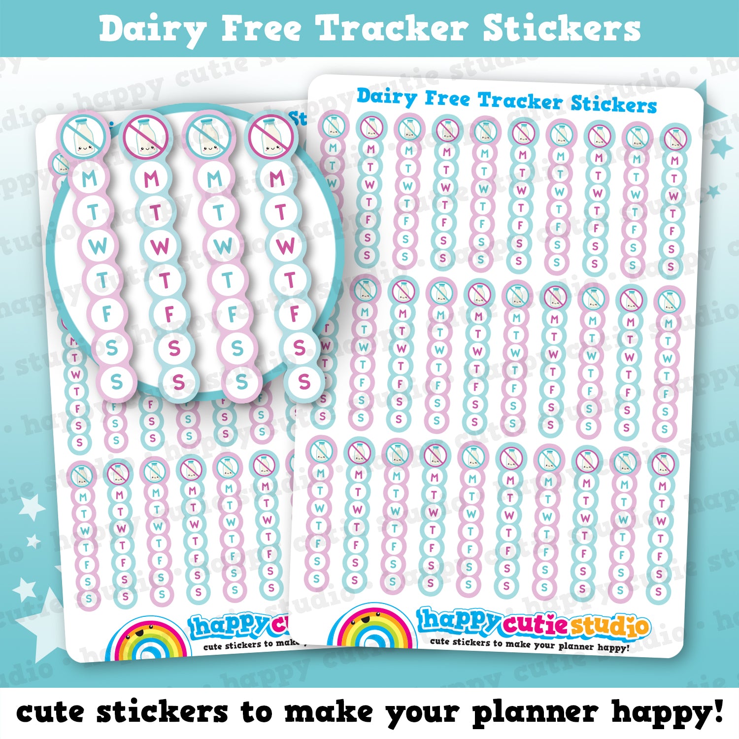 30 Cute Dairy Free Vertical Tracker/Weekly Habit Planner Stickers