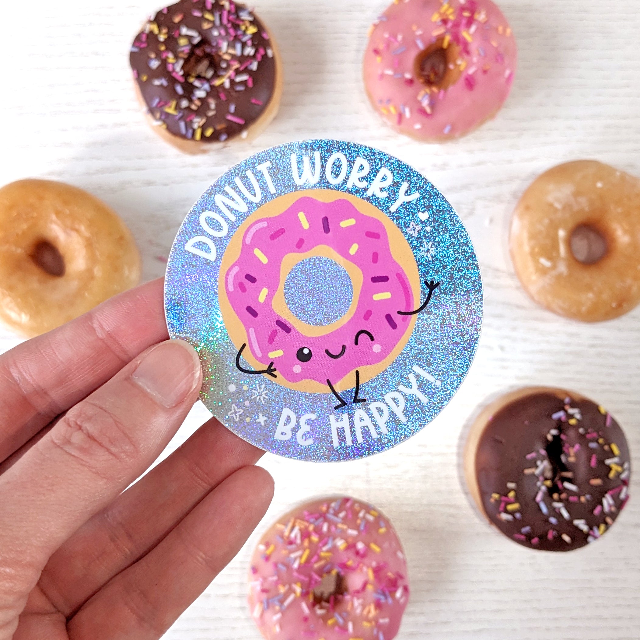 Happy Cutie Studio Donut Worry, Be Happy Large Sticker/Laptop/Vinyl/Kawaii/Cute