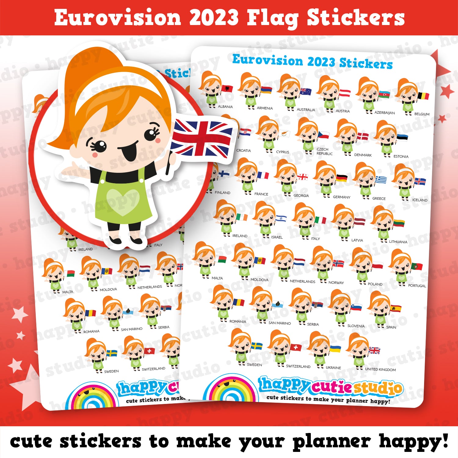 37 Cute Eurovision Song Contest 2023 Planner Stickers