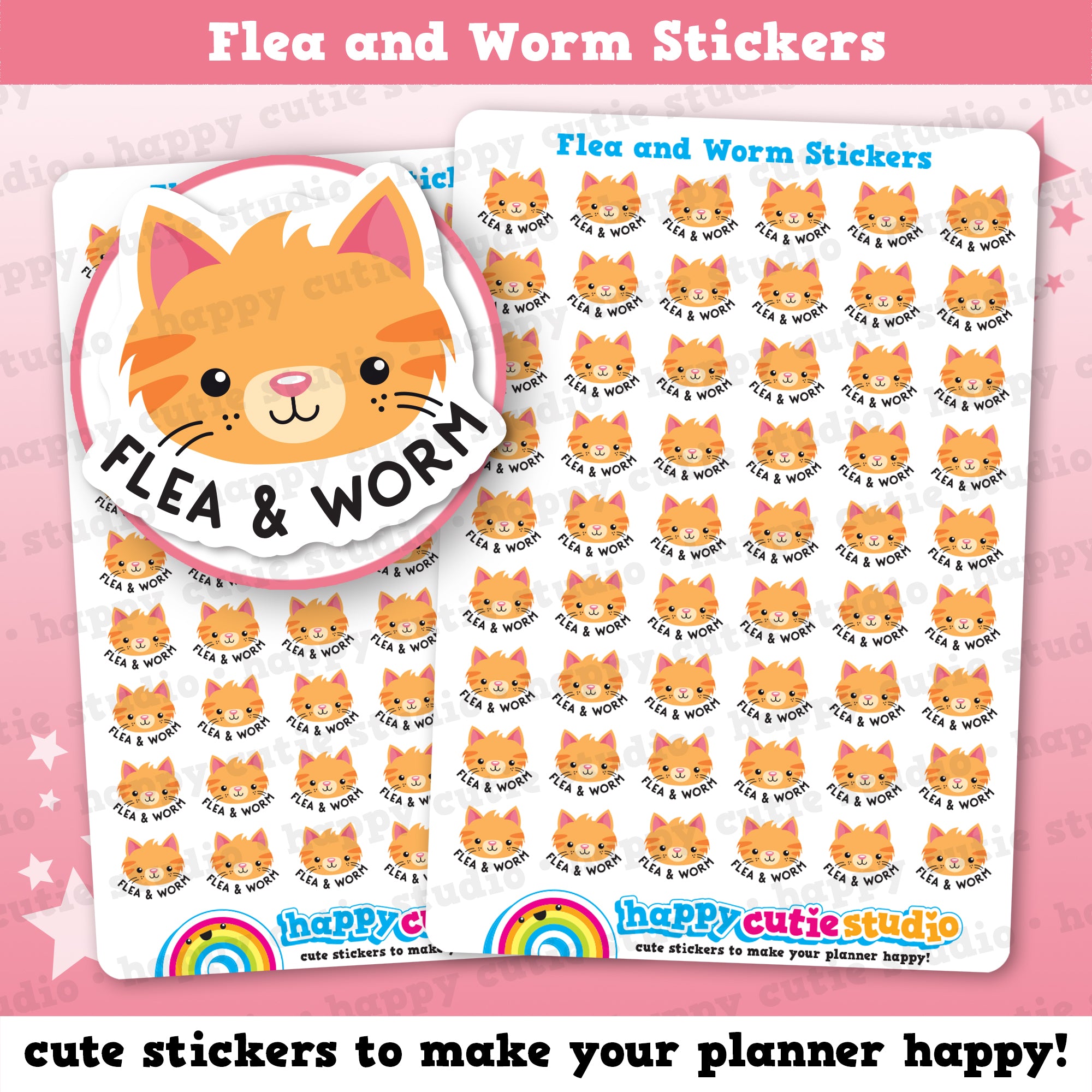 54 Cute Flea and Worm/Cat Care/Vet/Flea Planner Stickers