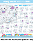 24 Cute Fluffy White Cat Poses/Kitty/Pet Planner Stickers