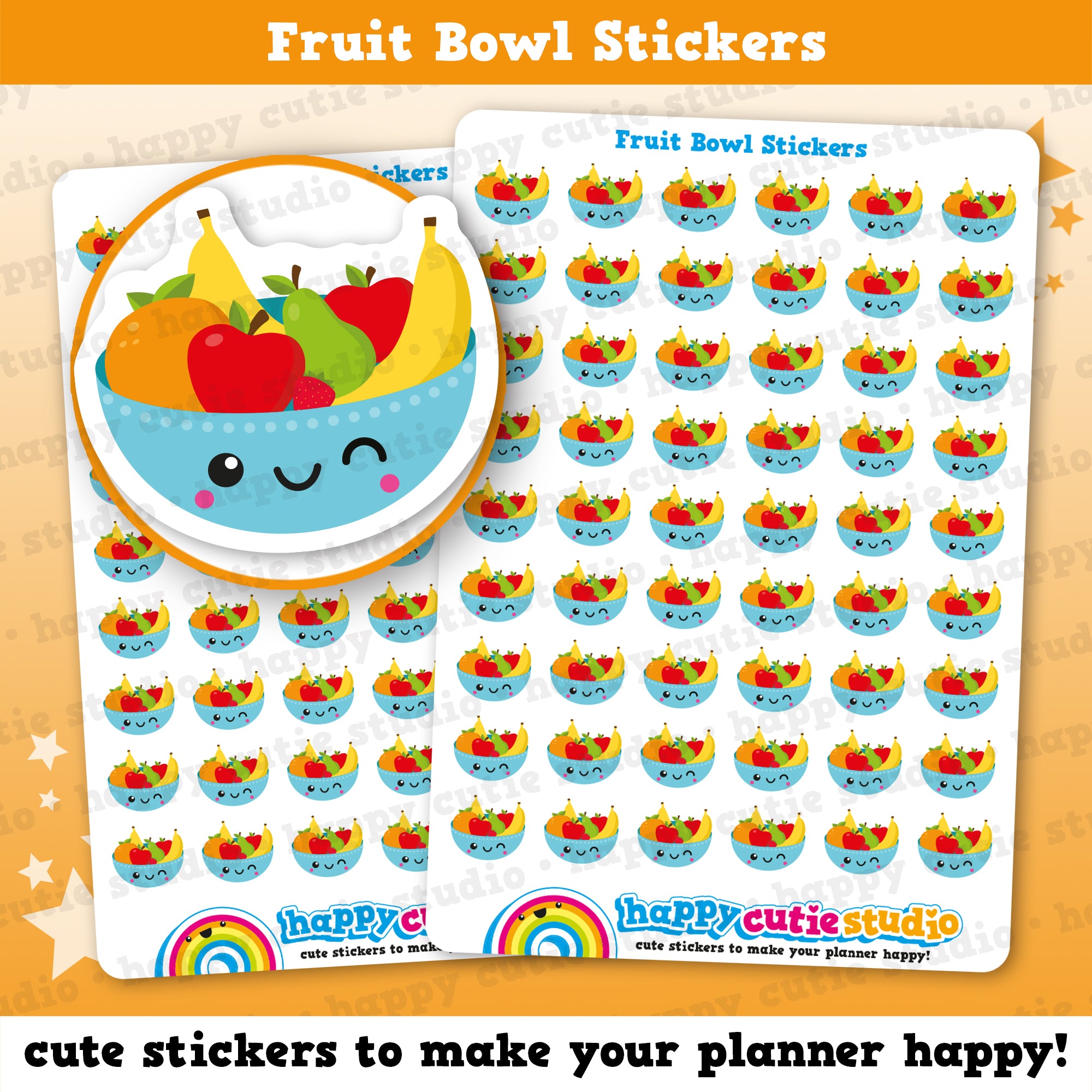 54 Cute Fruit Bowl/Healthy Eating/Diet Planner Stickers