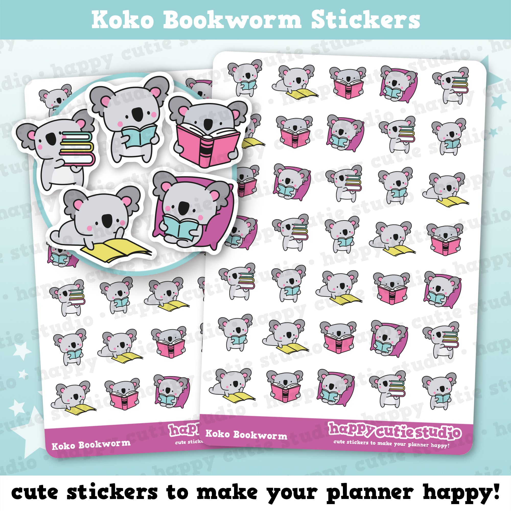 35 Cute Koko the Koala Bookworm/Reading Planner Stickers