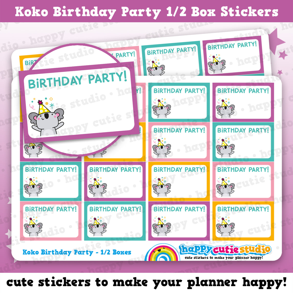 16 Cute Half Box Koko Birthday Party Planner Stickers – HappyCutieStudio