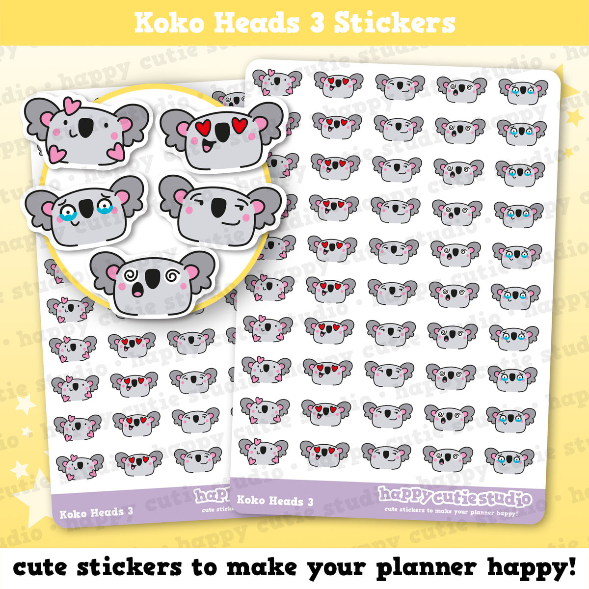 50 Cute Koko the Koala Heads 3 Planner Stickers – HappyCutieStudio