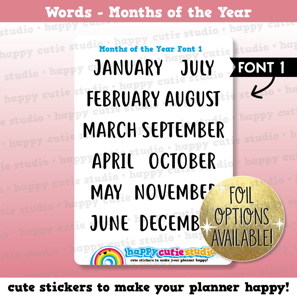 Months of the Year FONT 1 Functional/Foil Planner Stickers
