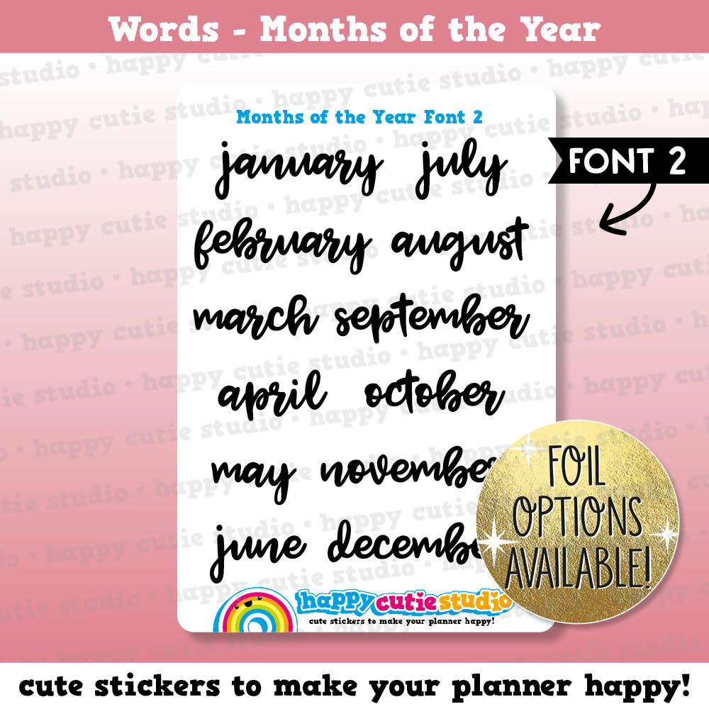 Months of the Year FONT 2 Functional/Foil Planner Stickers