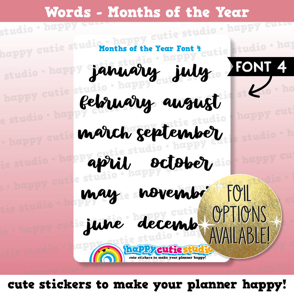 Months of the Year FONT 4 Functional/Foil Planner Stickers