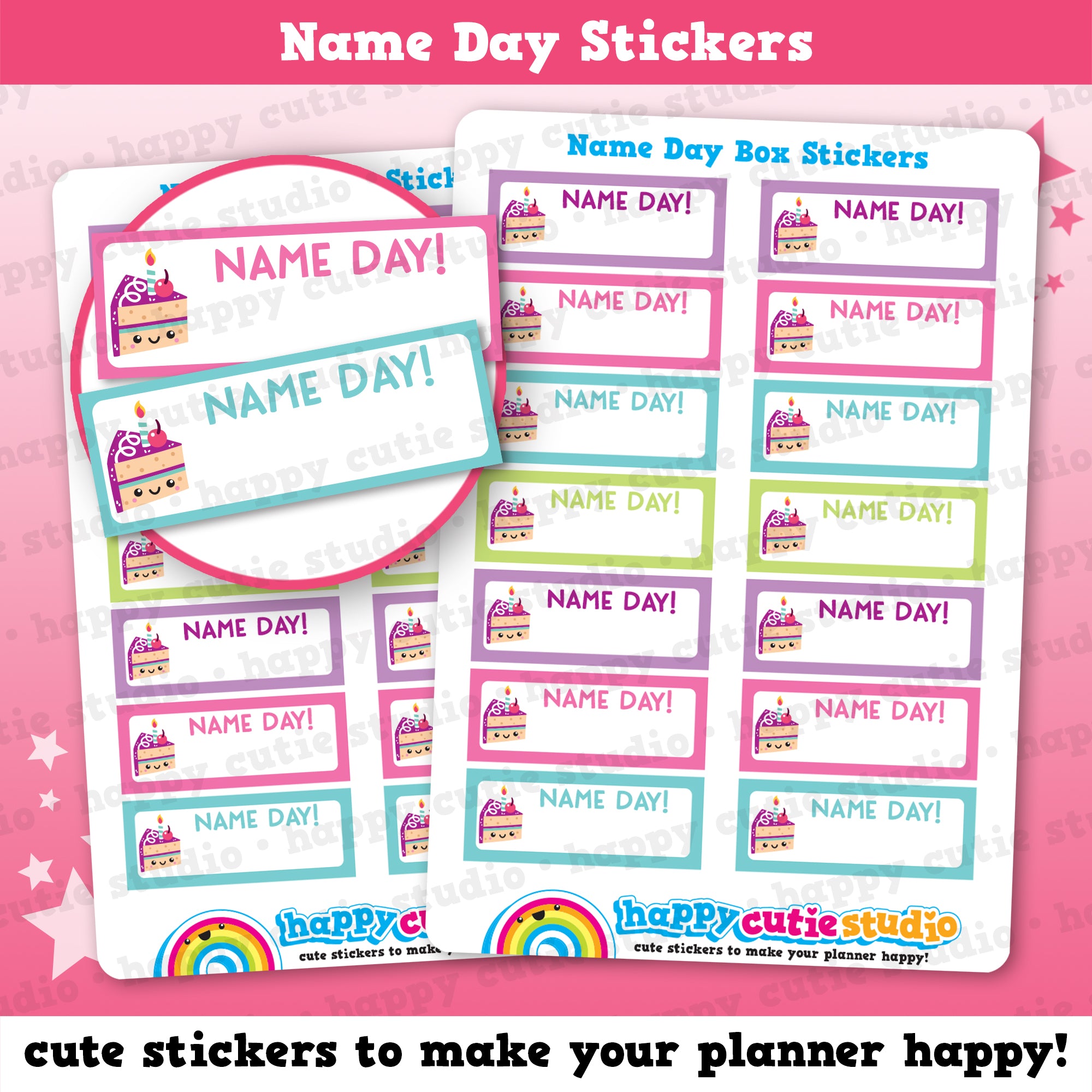 14 Cute Name Day Box/Tracker Planner Stickers