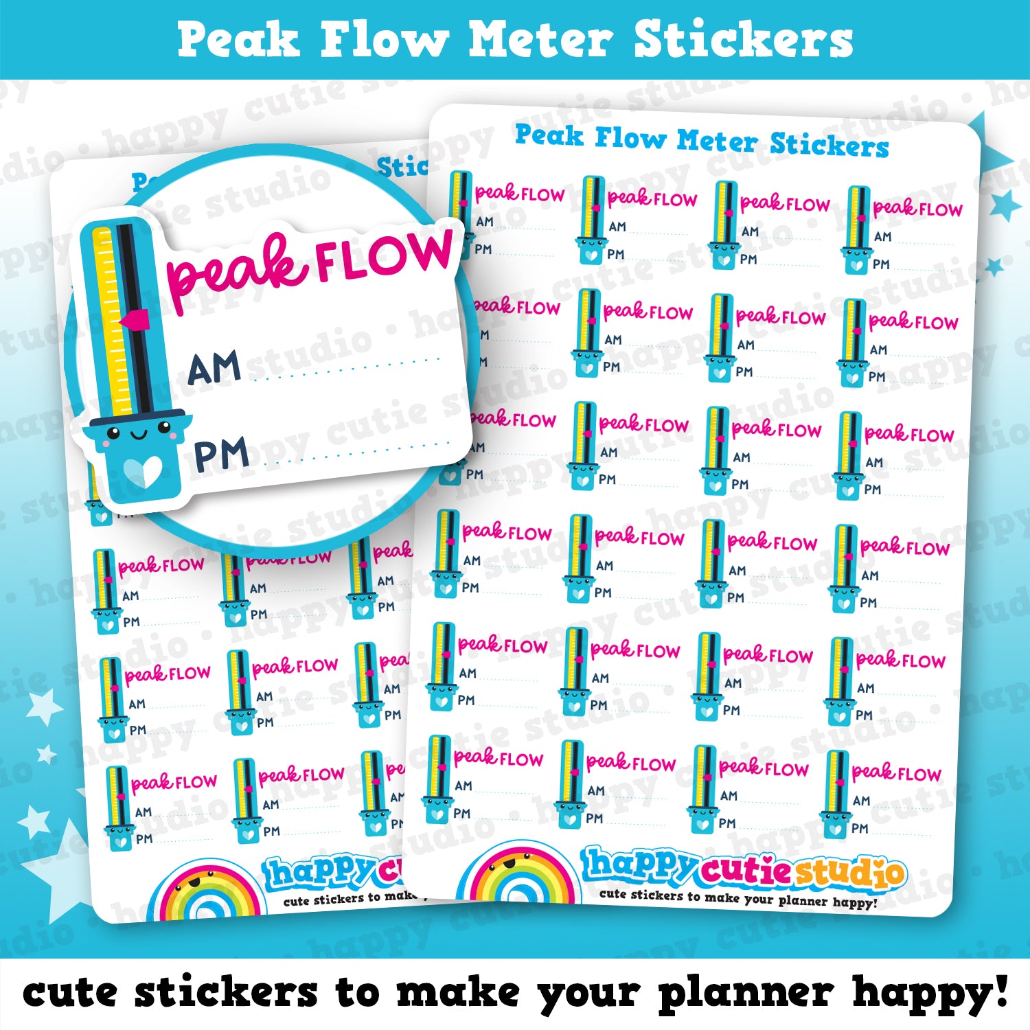 24 Cute Peak Flow Meter Tracker/Inhaler/Asthma Planner Stickers
