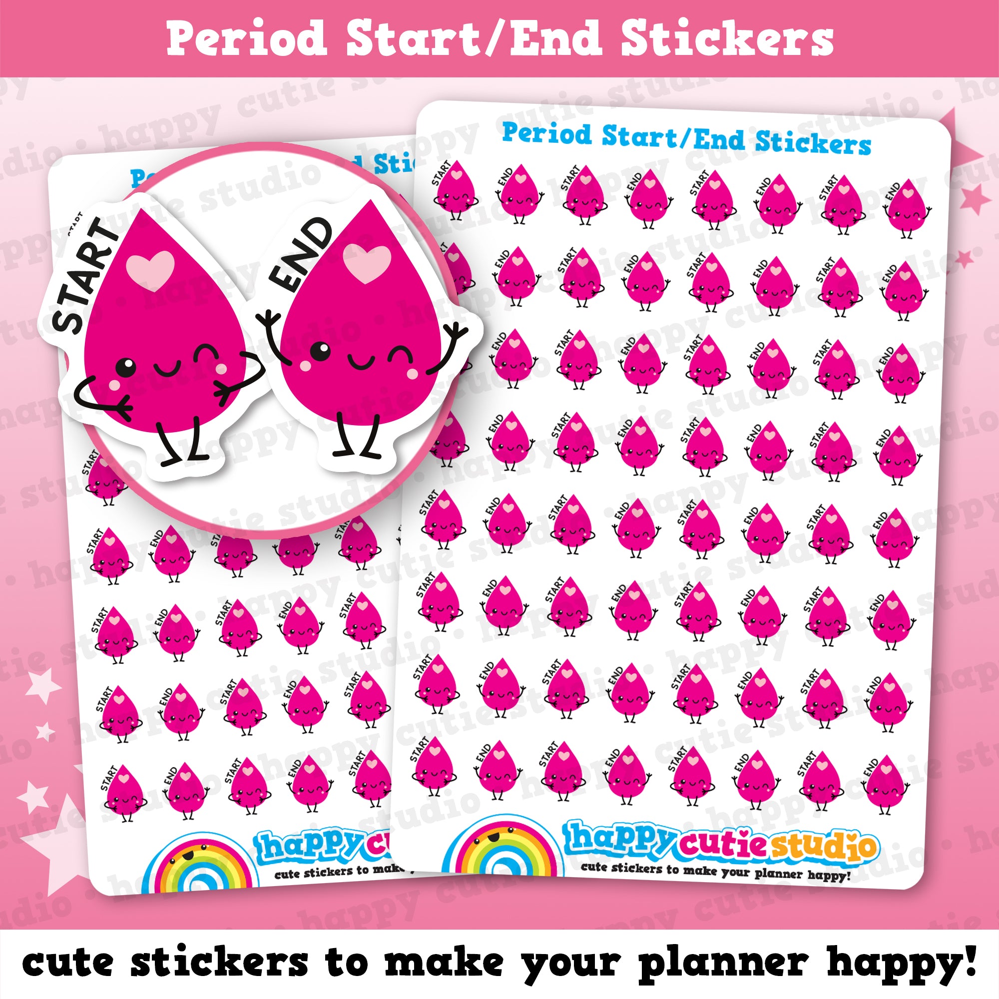 64 Cute Period Start/End Tracker Planner Stickers