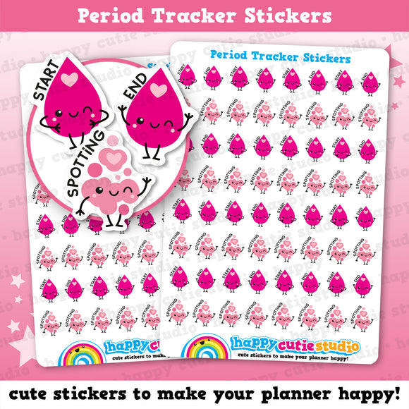 64 Cute Period Start/End/Spotting Tracker Planner Stickers