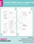 DIGITAL DOWNLOAD - WO4P - Design No. 1 - Undated Weekly Personal Printable Planner Inserts / WO4P / Week On 4 Pages / PDF
