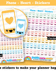 63 Cute Mobile/Cell Phone Heart Planner Stickers