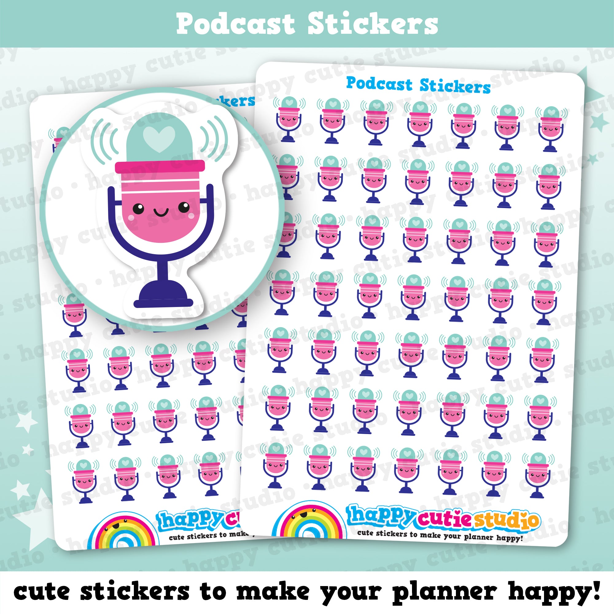 49 Cute Podcast/Microphone Planner Stickers