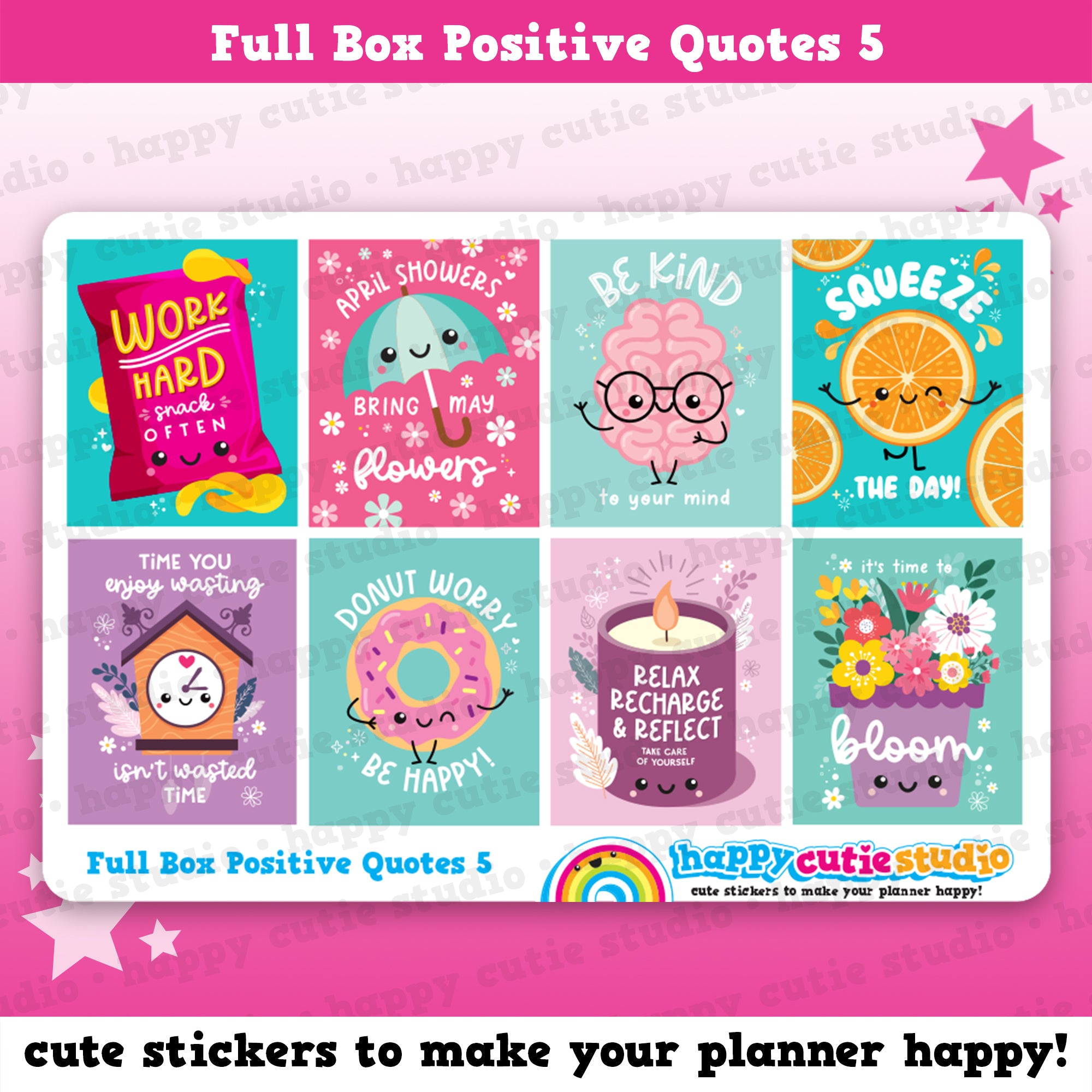 8 Full Box Positive Quotes 5/Functional/Practical Planner Stickers