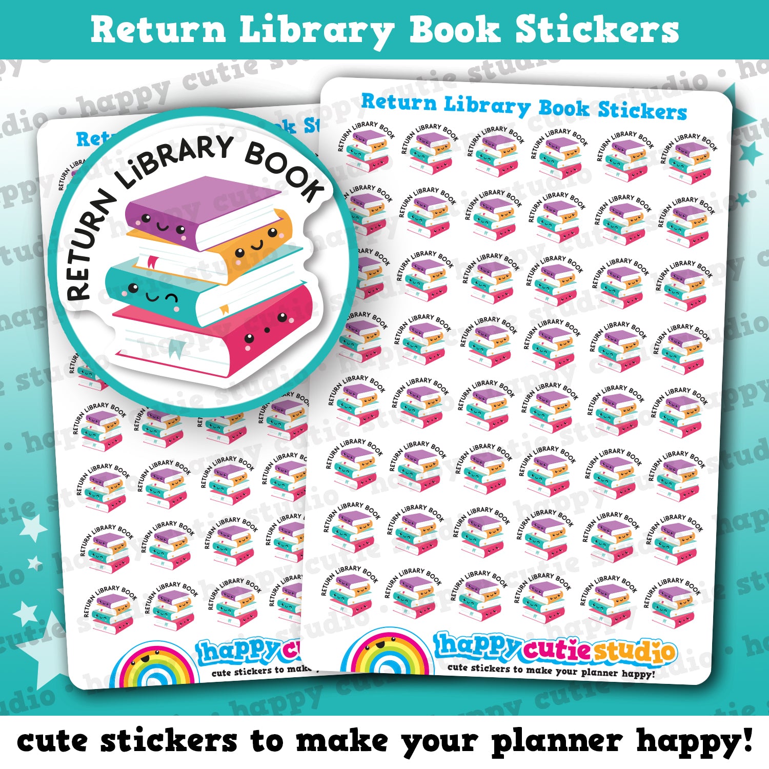 48 Cute Return Library Books/Reading Planner Stickers