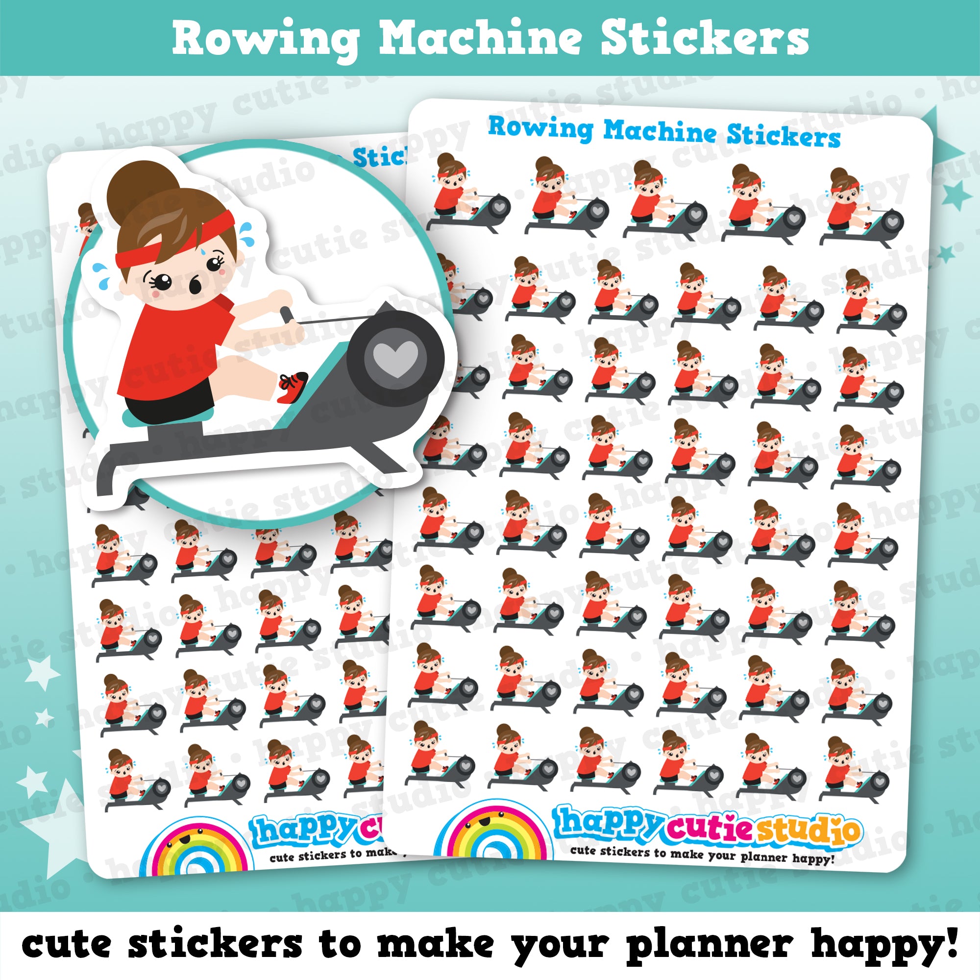 47 Cute Rowing/Machine/Exercise Girl Planner Stickers