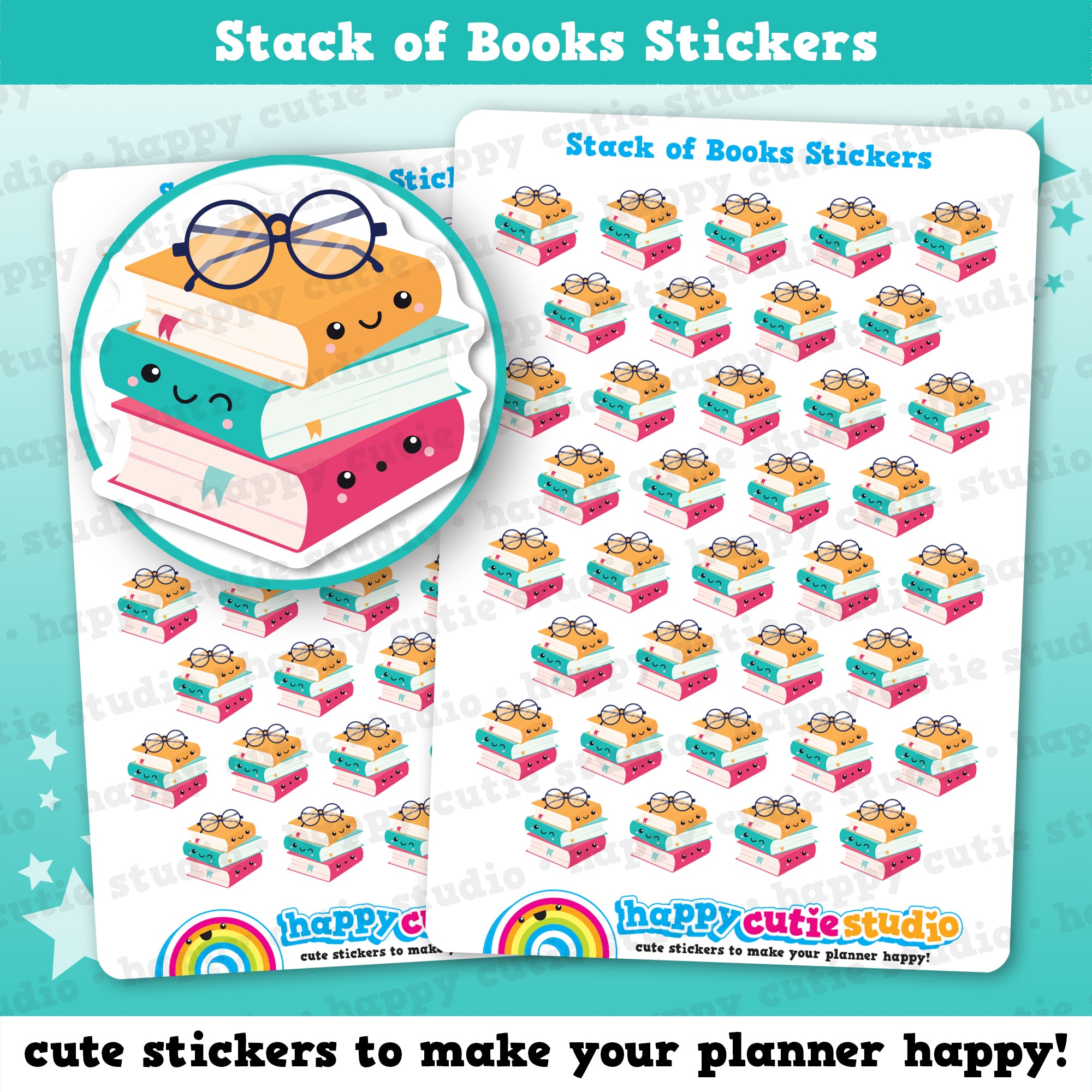 36 Cute Stack of Books/Reading Planner Stickers