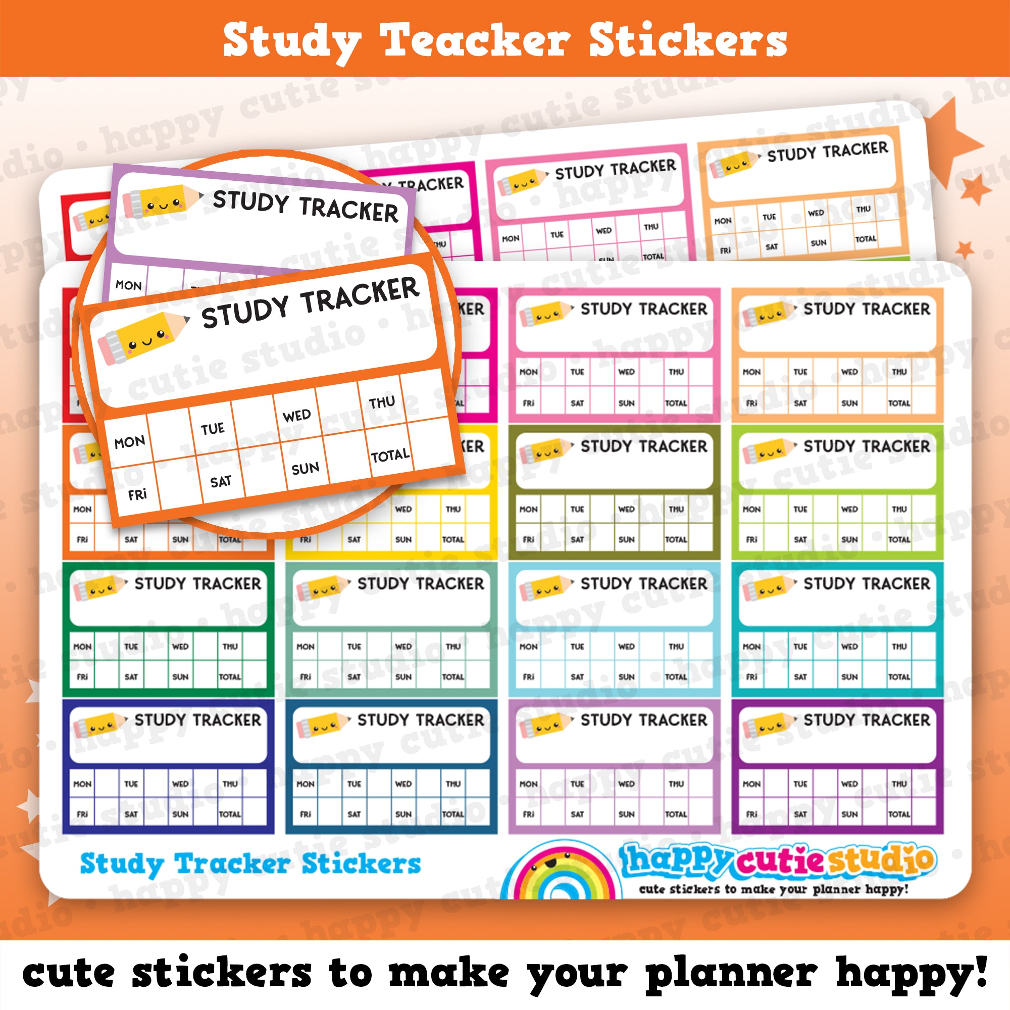 16 Cute Half Box Study Tracker/Functional/Practical Planner Stickers