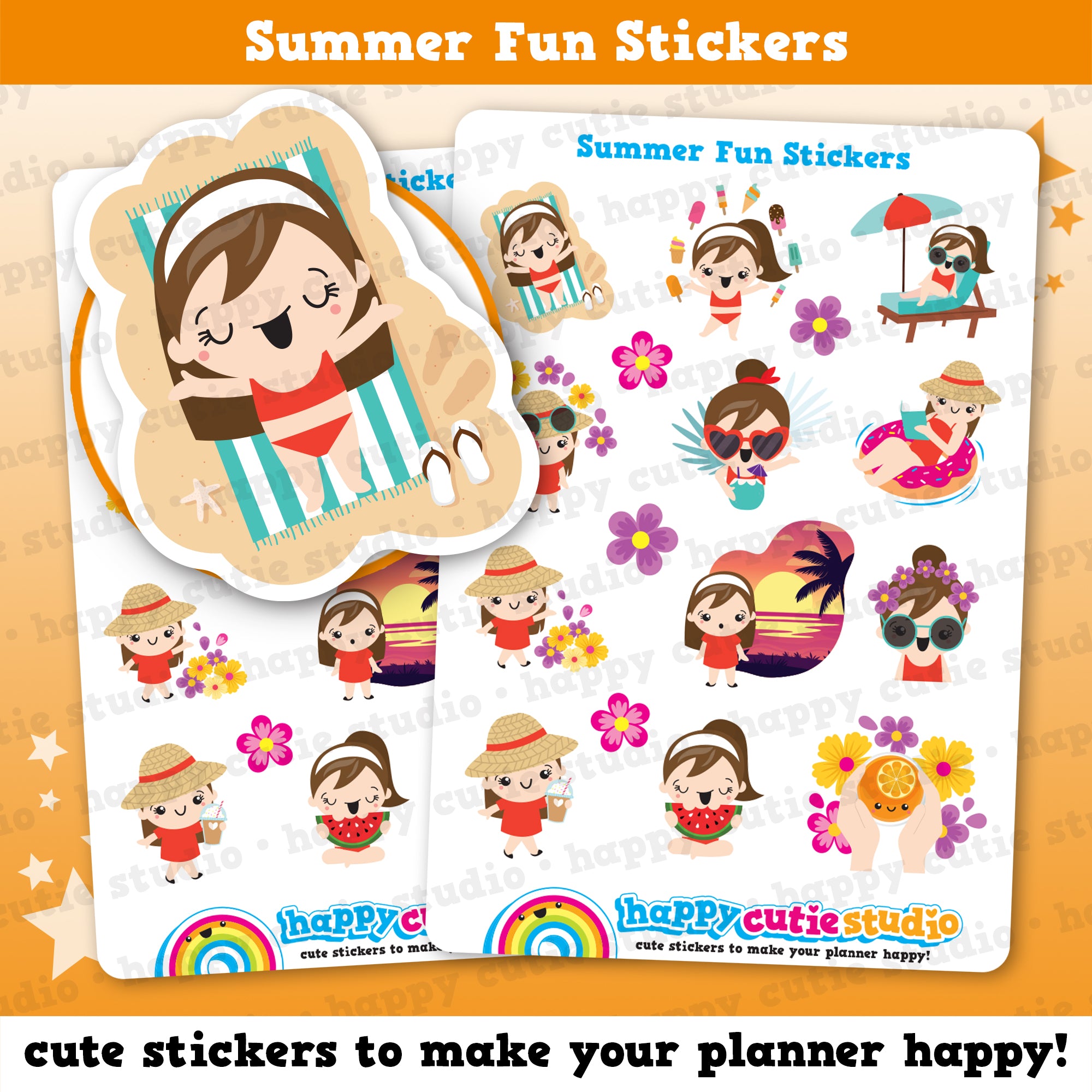 12 Cute Summer Fun Girl Planner Stickers