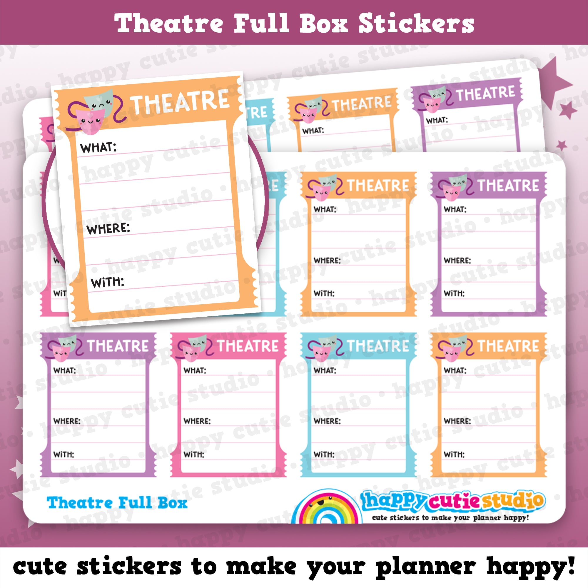 8 Cute Full Box Theatre Planner Stickers