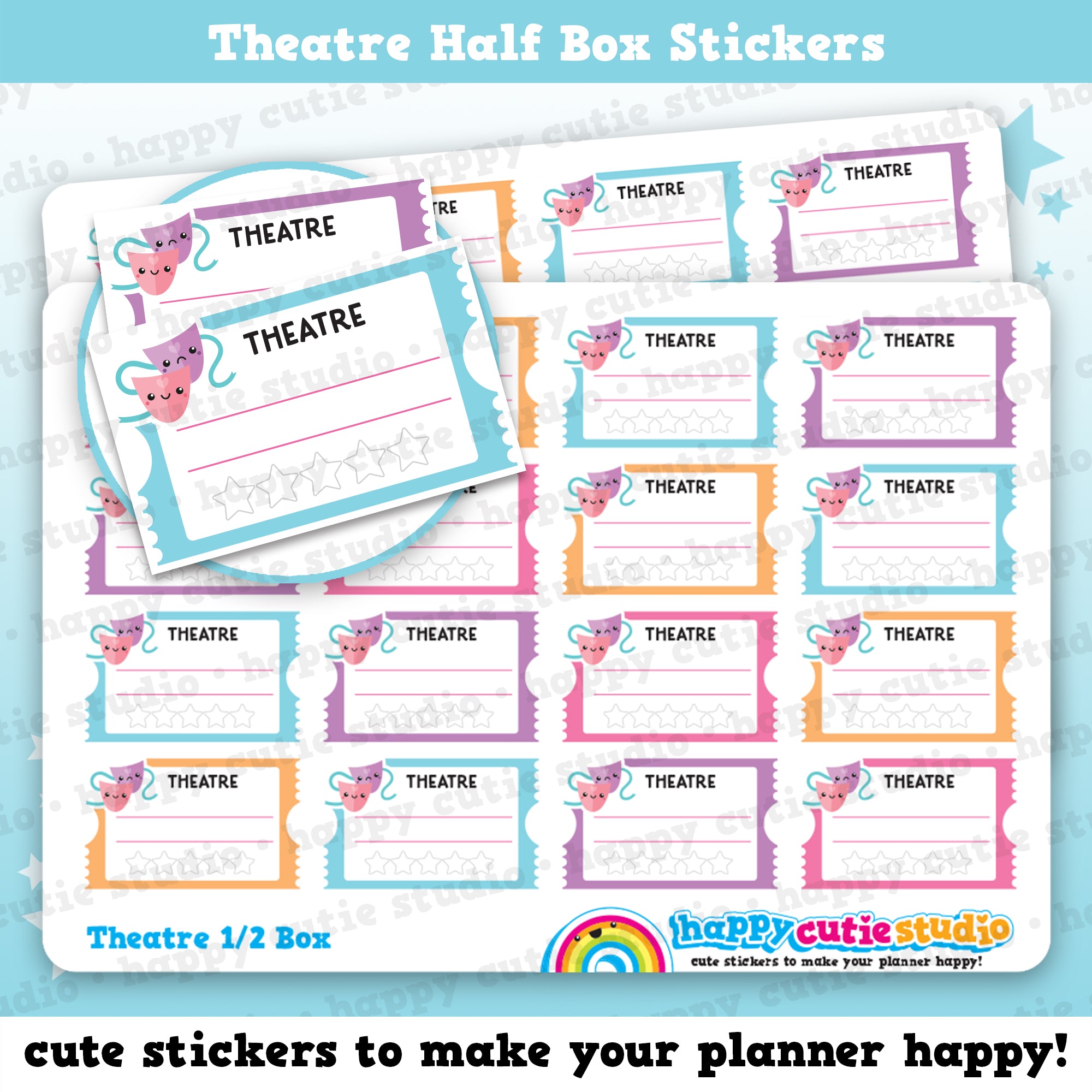 16 Cute Half Box Theatre Planner Stickers
