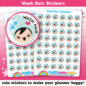 48 Cute Wash Hair Girl Planner Stickers