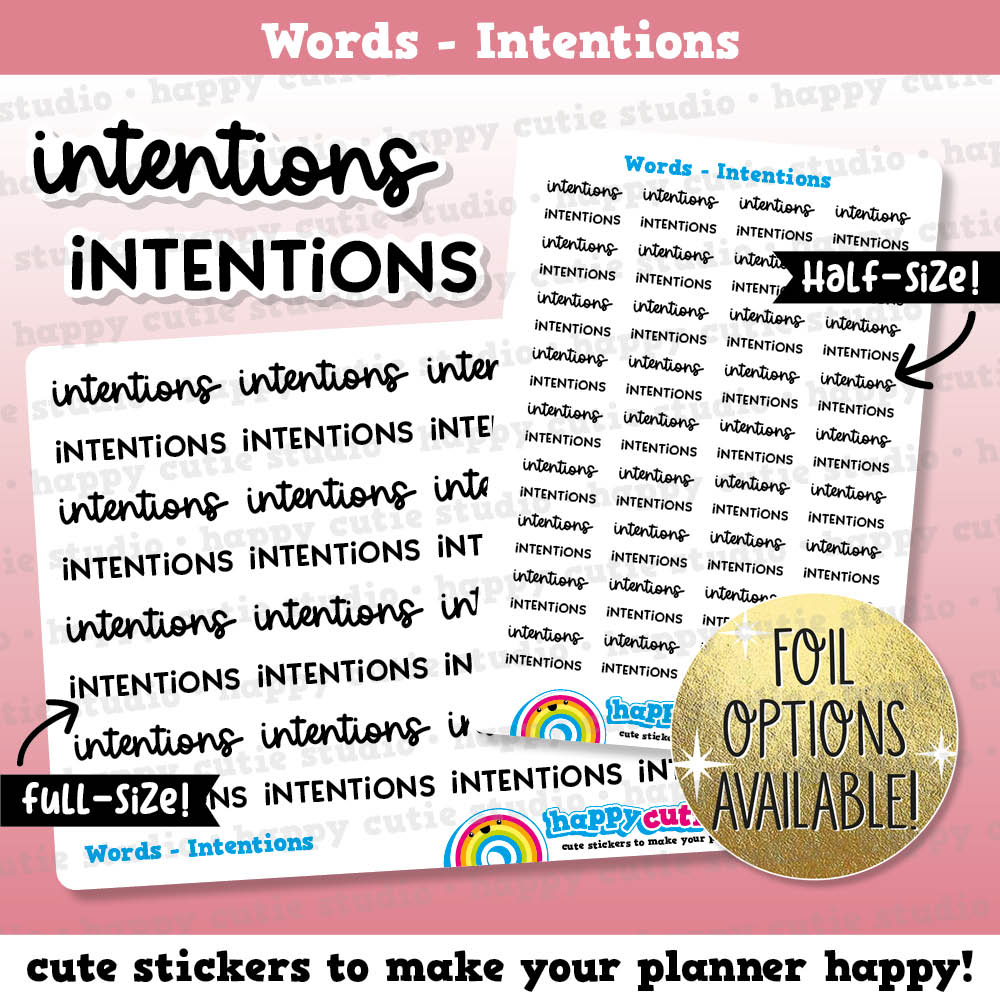 Intentions Words/Functional/Foil Planner Stickers