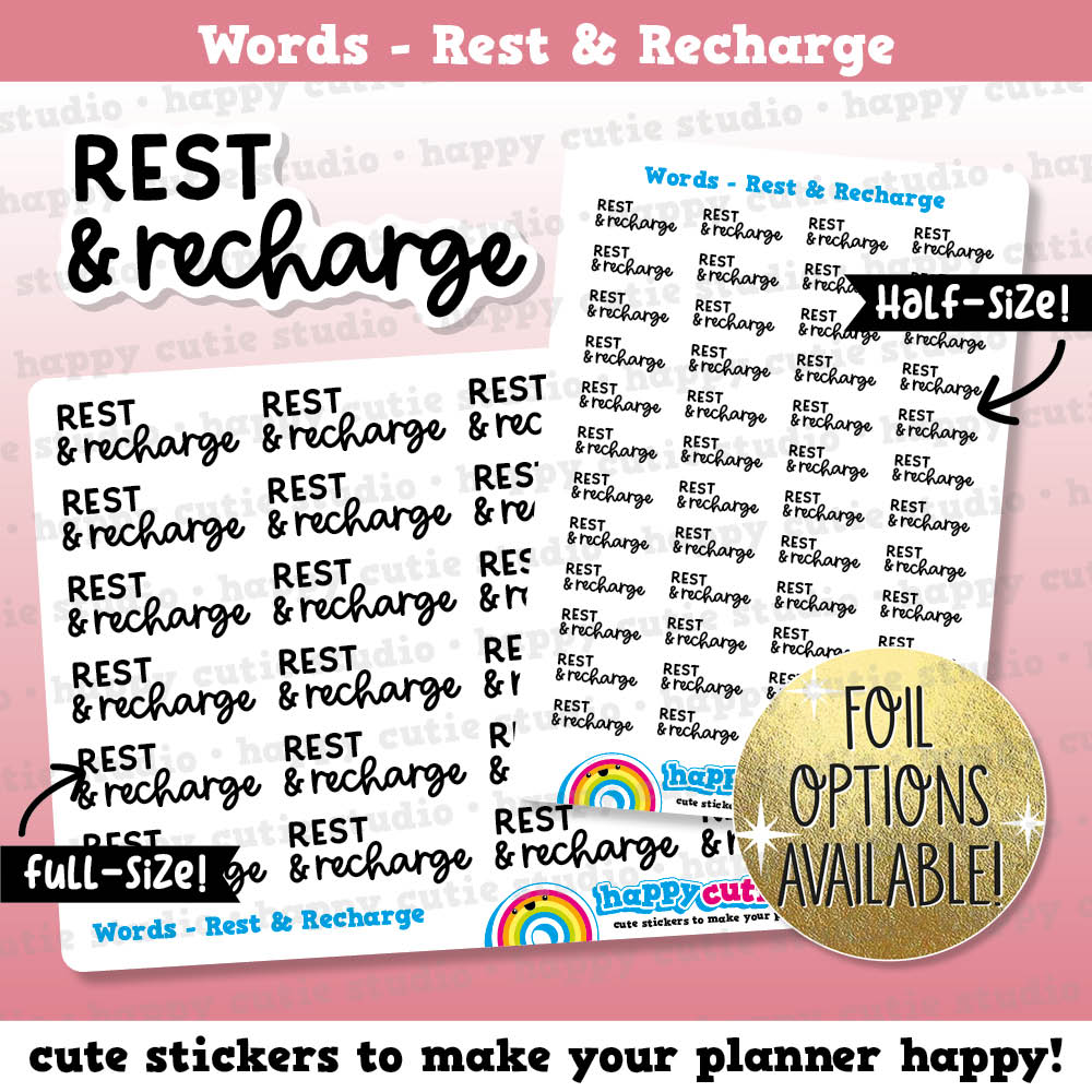 Rest &amp; Recharge Words/Functional/Foil Planner Stickers