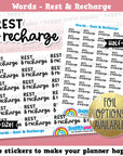 Rest & Recharge Words/Functional Planner Stickers