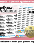 Eyebrow Appointment Words/Functional Planner Stickers