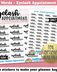 Eyelash Appointment Words/Functional Planner Stickers