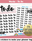 To Do Words/Functional Planner Stickers