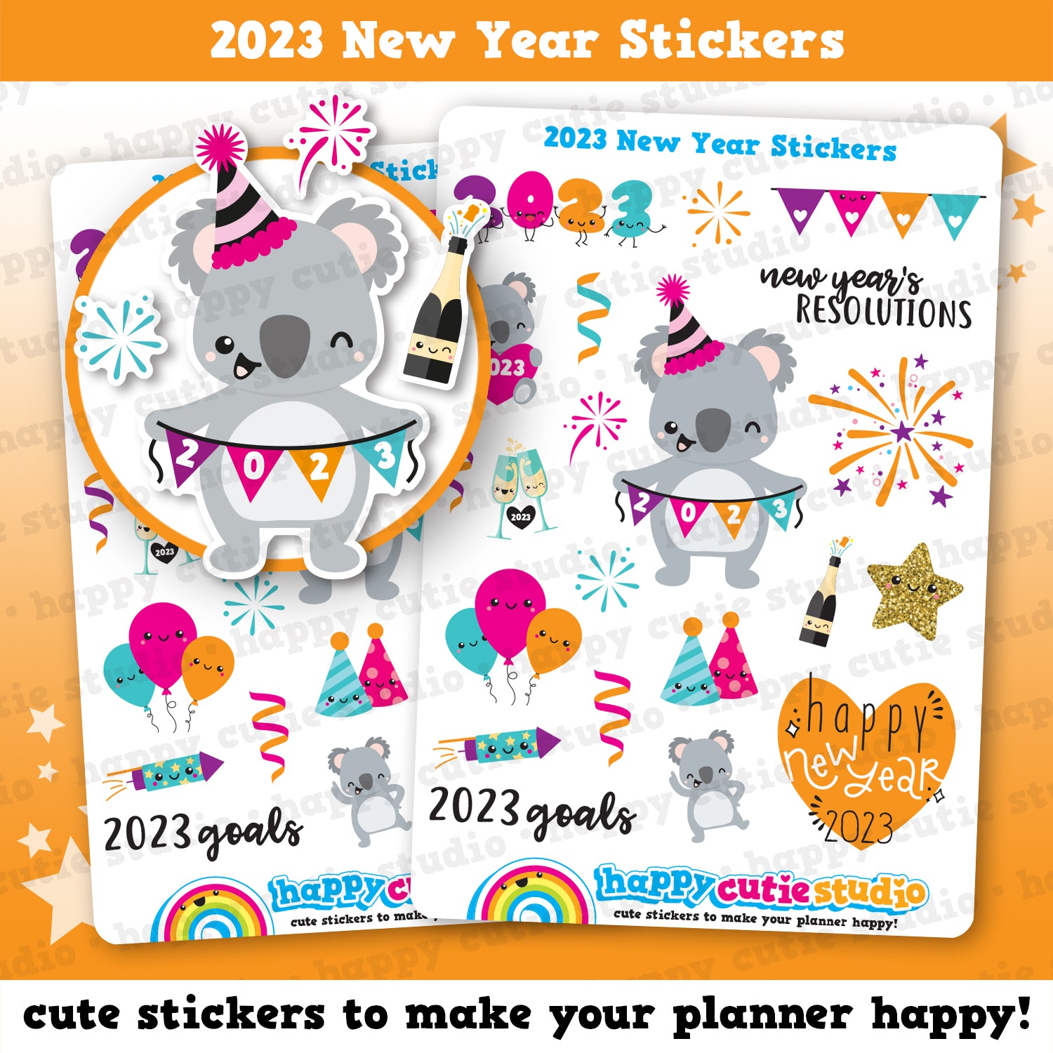 22 Cute 2023 New Year/Party/Celebration Planner Stickers