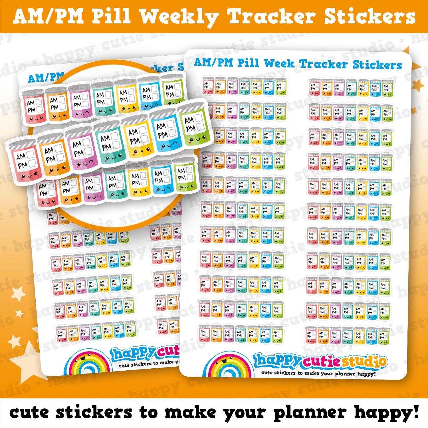 22 Cute AM/PM Weekly Medicine Tracker/Medicine/Pills/Reminder Planner Stickers