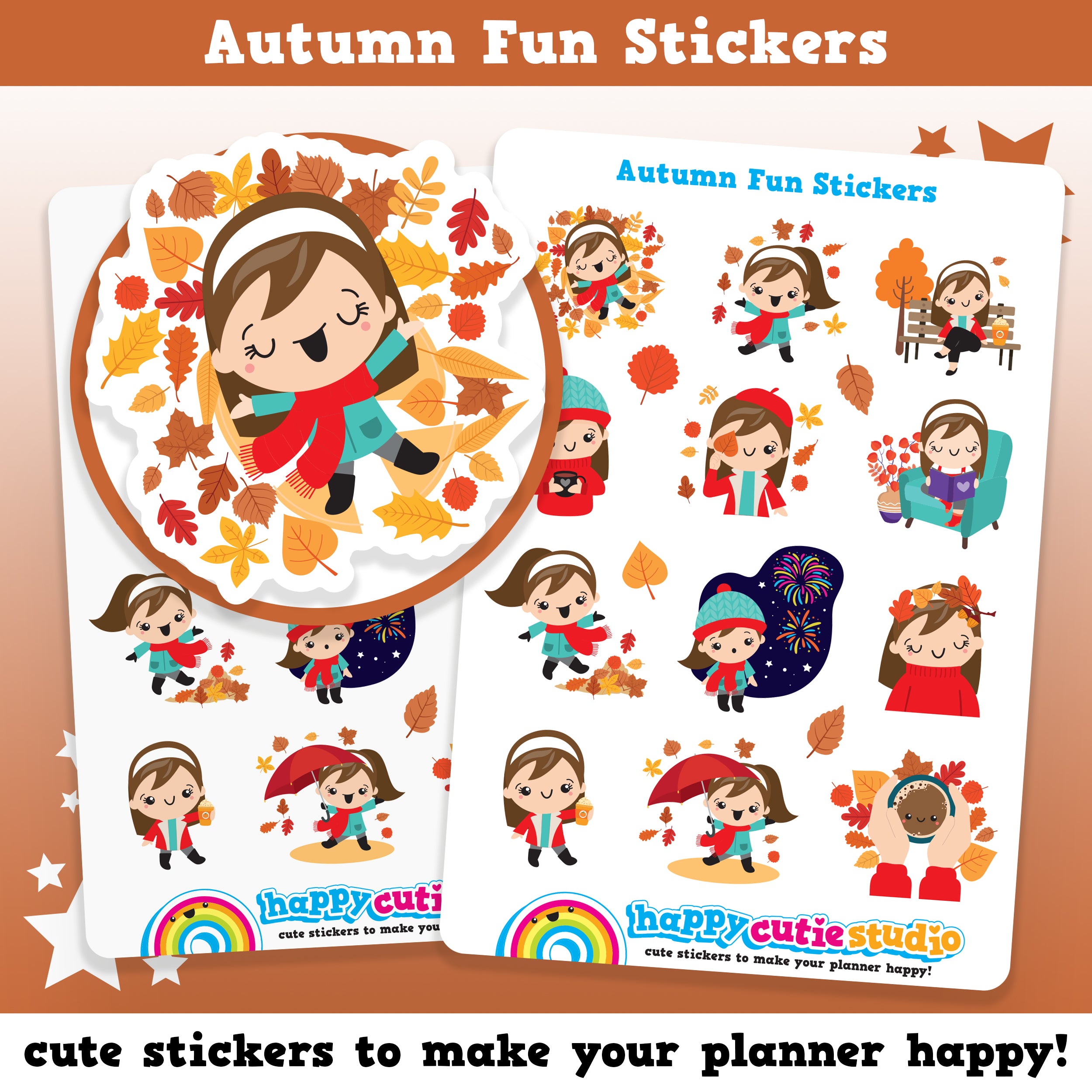 12 Cute Autumn Fun Girl Planner Stickers