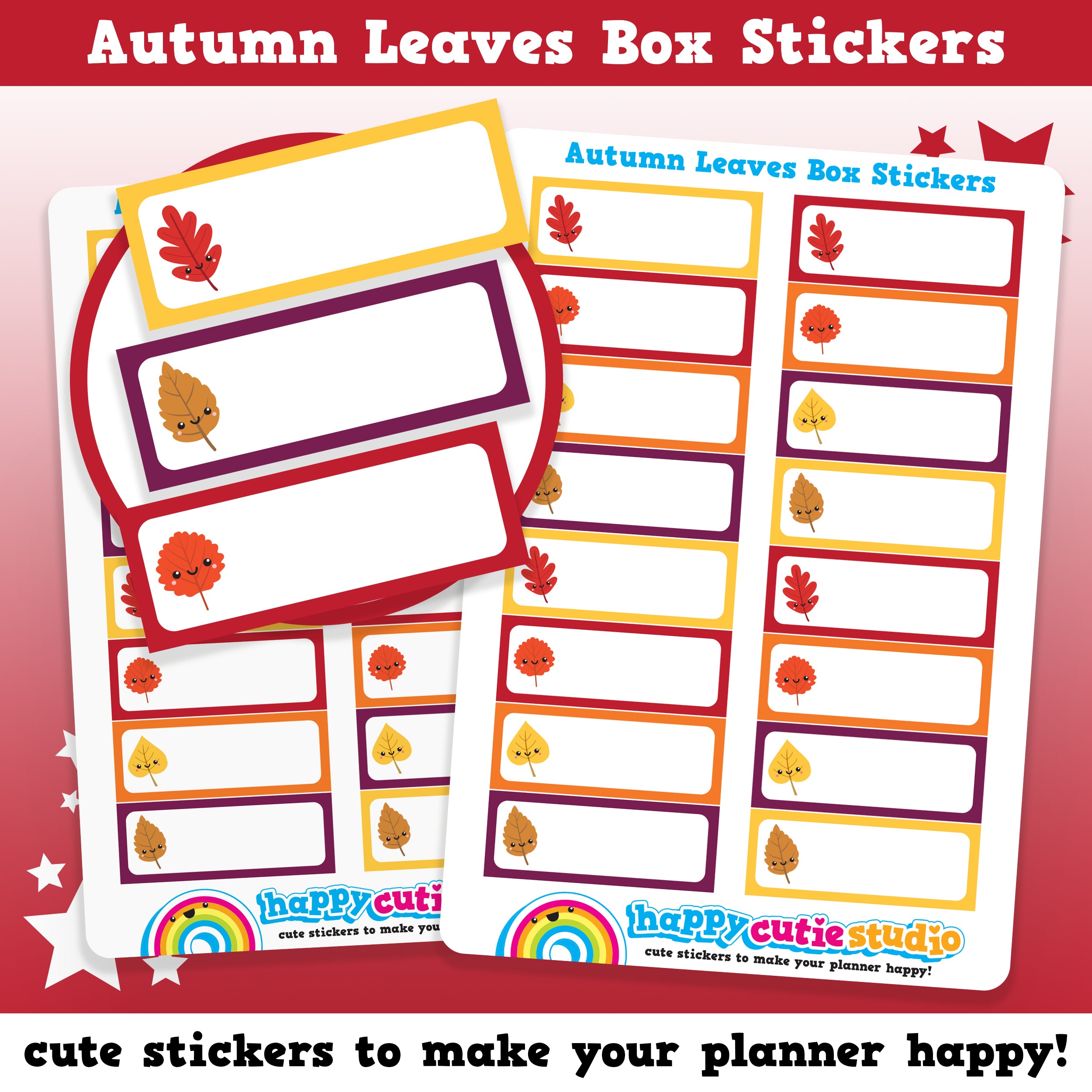 20 Cute Autumn Leaves Quarter Box Planner Stickers