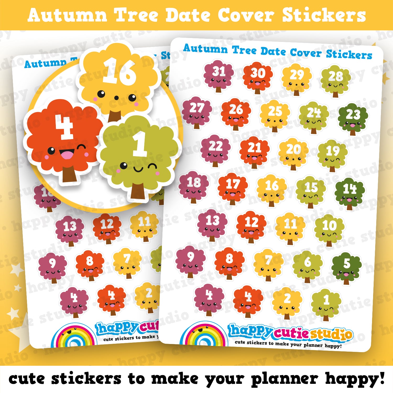 31 Cute Autumn Tree Countdown/Date Cover Planner Stickers