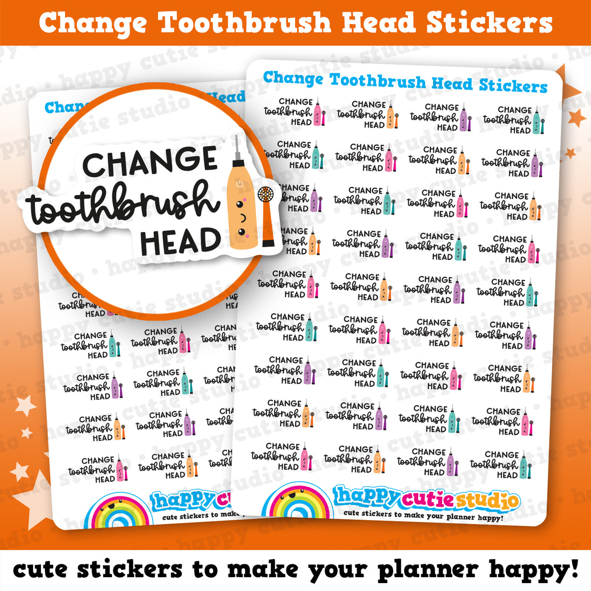 Toothbrush Printable Stickers 36 Cute Change Toothbrush Head/Teeth/Dentist Planner Stickers ...