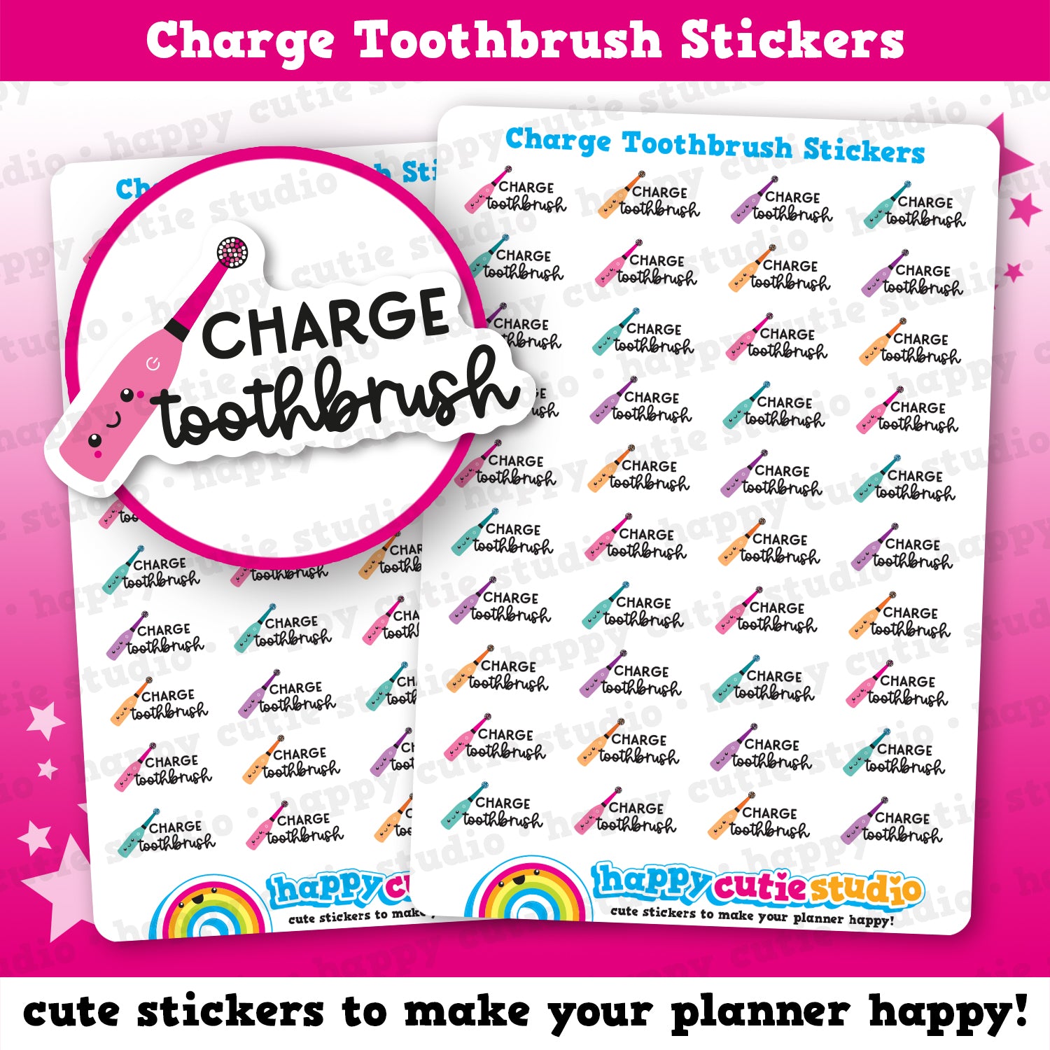 Toothbrush Printable Stickers 40 Cute Charge Toothbrush/Teeth/Dentist Planner Stickers – HappyCutieStudio